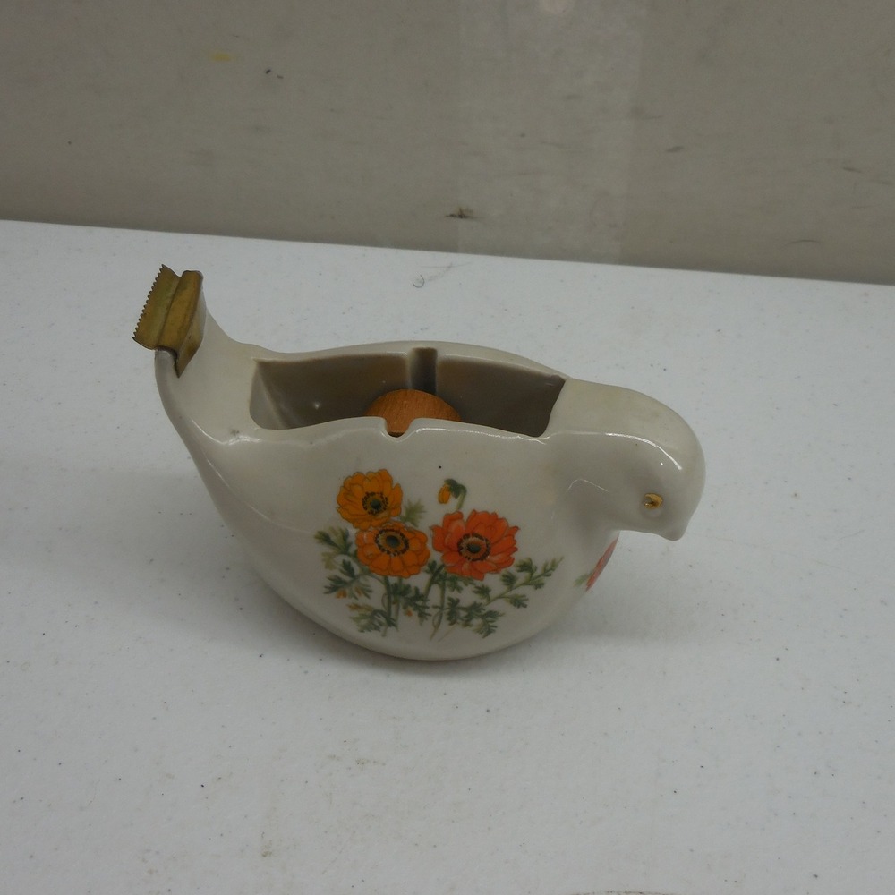 Vintage Takahashi San Francisco Bird Tape Dispenser Anemone Floral Ceramic